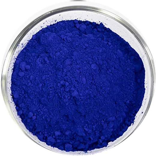 Copper phthalocyanine crude powder in a glass dish